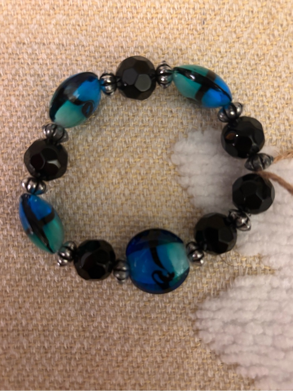 Turquoise & Black Glass Bead Stretch Braceley